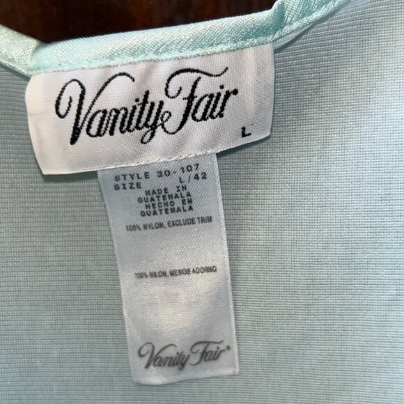 Vanity Fair Nightgown Womens Large Aqua Nylon Sleeveless Floral Appliqué At Bust - Picture 5 of 8